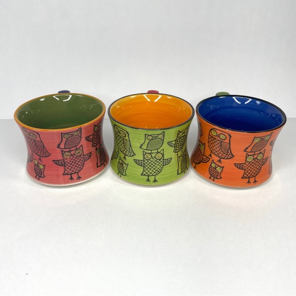 Pier 1 Stoneware Owl Coffee Mugs Stackable Lot of 3 - Picture 4 of 16